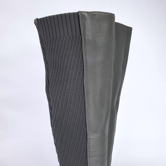 $240 Vince Camuto Majestie Over The Knee Boots Leather Knit Gray 9M Minimalist - Picture 7 of 13